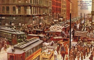 Postcard Early View of a Busy Day on Dearborn & Randolph Streets, Chicago, IL P4