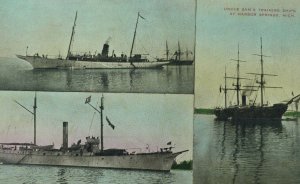 C.1910 U. S. Navy Uncle Sam's Training Ships Mich. Hand Colored Postcard F71