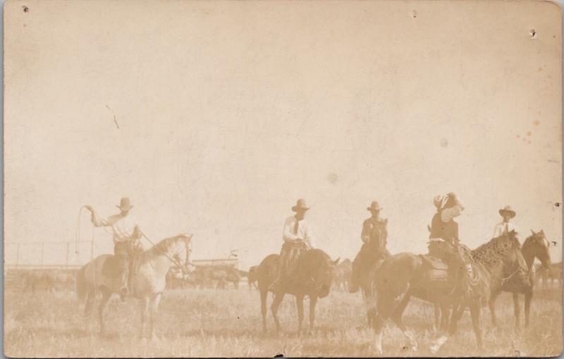 Cowboys on Horses L. Christieson ?? Rodeo Champion of NW Postcard E24 *As Is