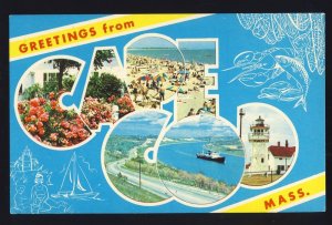 Greetings From Cape Cod, Massachusetts/Mass/MA Postcard, Beach/Lighthouse