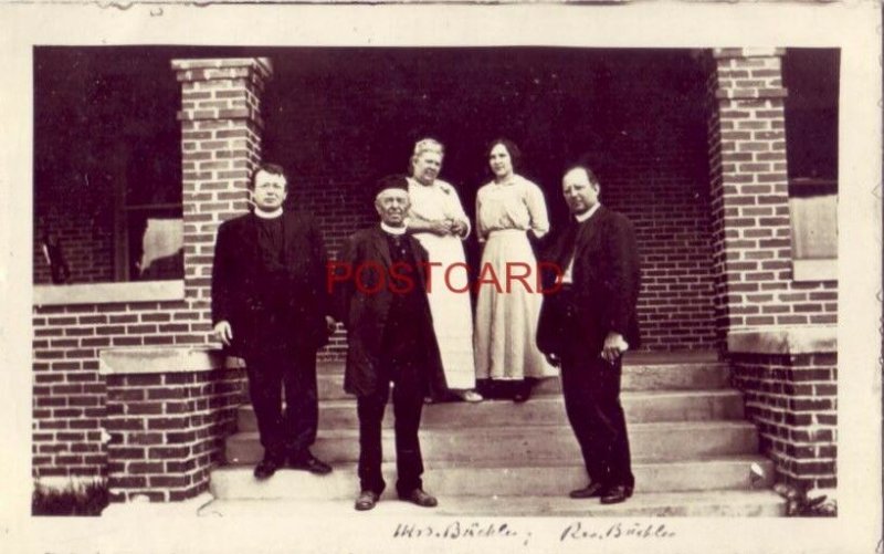 Hoven, S. Dakota RPPC - marked Mrs. Buechler Rev. Buechler three men, two women