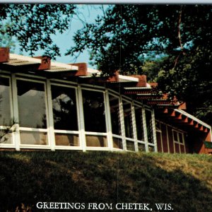 c1960s Chetek, WI Greetings from Faculty Building Luther Park Chrome PC Wis A304