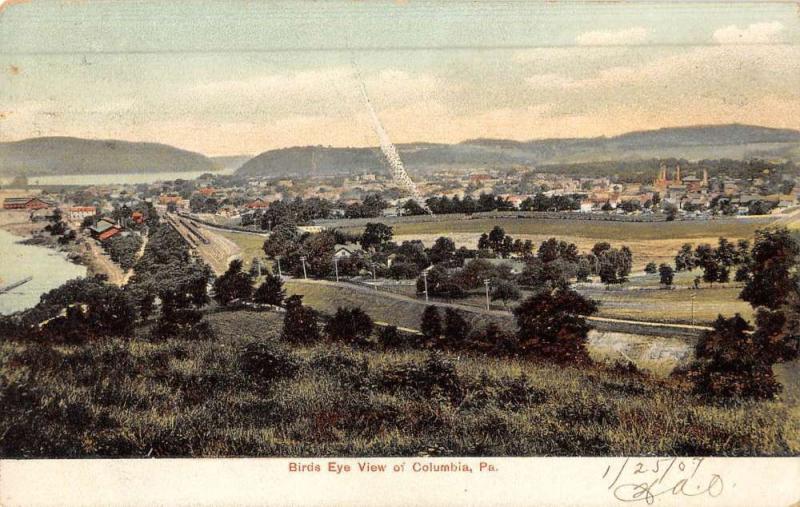 Columbia Pennsylvania Birdseye View Of City Antique Postcard K50062