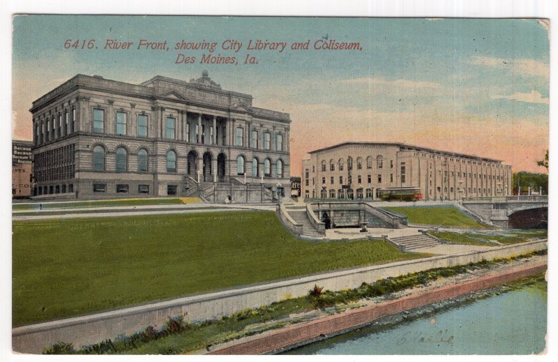 Des Moines, Ia, River Front, showing City Library and Coliseum