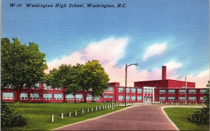 Washington High School NC North Carolina Linen Postcard VTG UNP Asheville Unused 