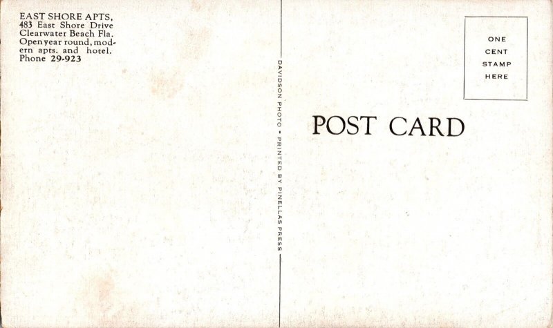 East Shore Apartments, 483 East Shore Dr Clearwater Beach FL Postcard L73