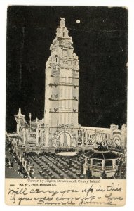 NY - Coney Island, Dreamland. Tower by Night ca 1905 (glitter, crease)