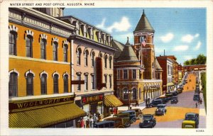 Water Street and Post Office, Augusta ME Vintage Postcard P33