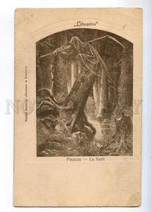 236192 Lithuania forest DEATH w scythe Vintage POLAND postcard