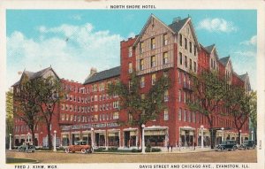 Postcard North Shore Hotel Davis St + Chicago Ave Evanston IL