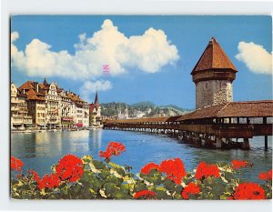 Postcard Chapel bridge with Water Tower, Lucerne, Switzerland