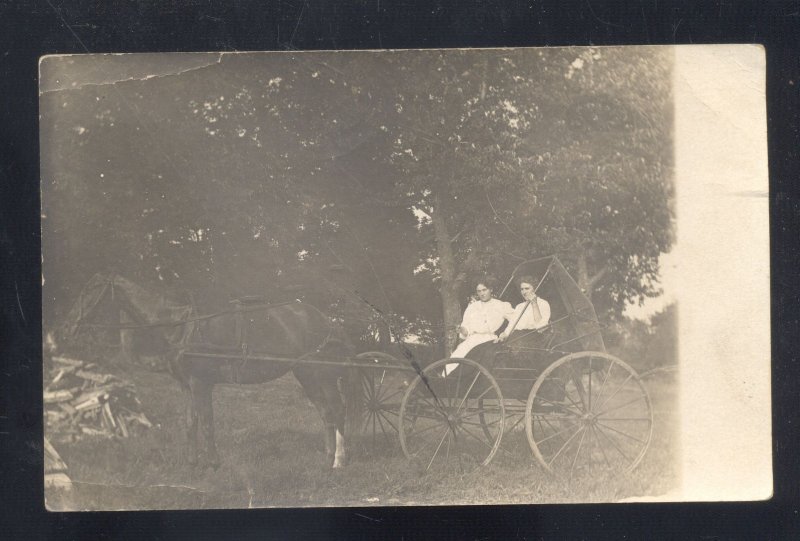 RPPC LAWRENCE KANSAS HORSE DRAWN WAGON WOMEN 1910 REAL PHOTO POSTCARD
