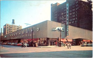 Chicago Greyhound Bus Terminal with Vintage Cars Photochrome Postcard