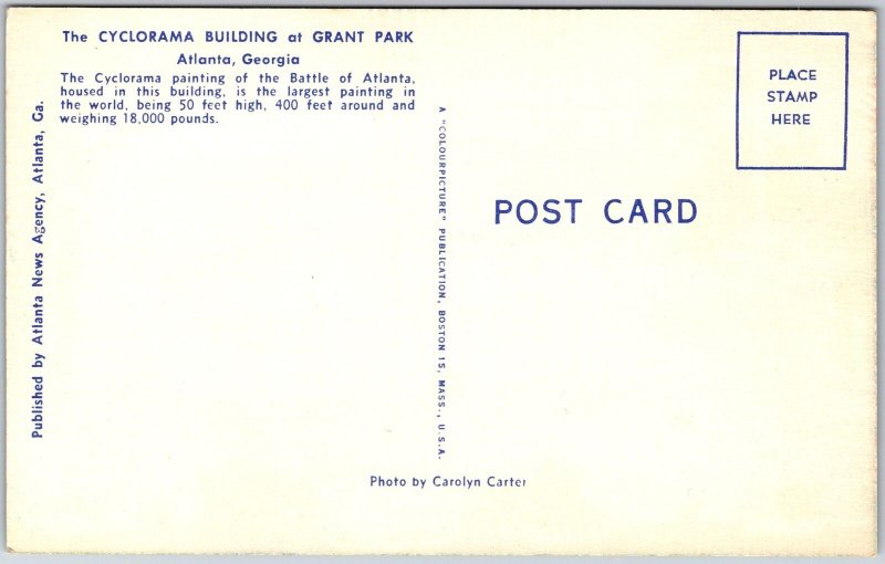 Cyclorama Building at Grant Park Atlanta Georgia GA Largest Painting Postcard