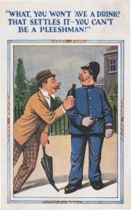 Policeman Police Officer Refuses Real Ale Bottle Comic Postcard