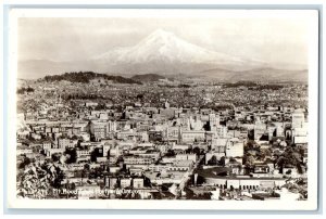 c1940's Bird's Eye View Of Mt. Hood From Portland Oregon OR RPPC Photo Postcard