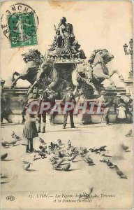 Old Postcard Lyon Pigeons from Place Bellecour and the Bartholdi Fountain