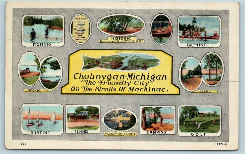 Postcard MI Cheboygan Multiview Scenic Fishing Golf Camping Tennis Boating 2AC1 