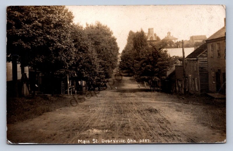 J87/ Deersville Ohio RPPC Postcard c1910 Main St Stores Homes Cadiz 1855