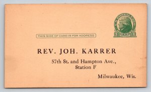 1900  Reverend John Karrer   Milwaukee  Wisconsin   Postcard