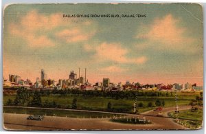 Postcard TX Dallas skyline from Hines Boulevard