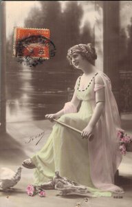 Art Nouveau Portrait Woman Sitting Vintage RPPC 03.55
