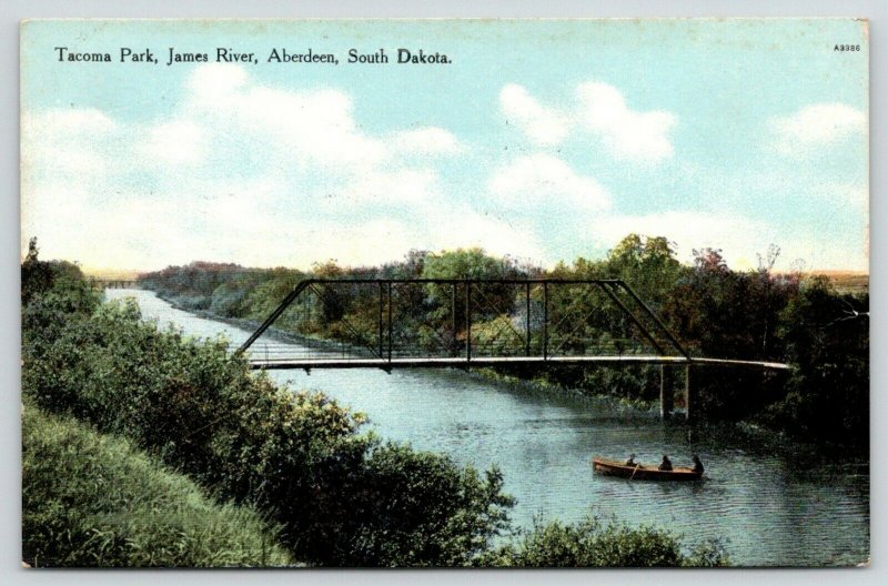 Aberdeen South Dakota~Tacoma Park~Boat Approaches Bridge on James River~1913 