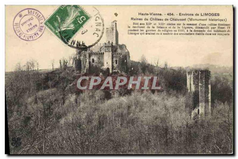 Old Postcard Haute Vienne Limoges Surroundings Ruins of Castle Chalusset (His...