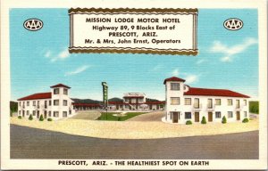 Linen Postcard Mission Lodge Motor Hotel in Prescott, Arizona~138550