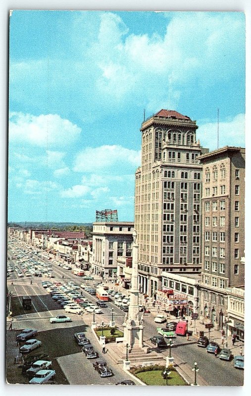 1950s AUGUSTA GA AERIAL VIEW OF BROAD STREET CONFEDERATE MONUMENT POSTCARD P3743
