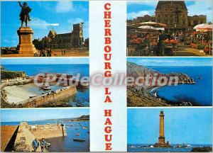 Modern Postcard Cherbourg Hague Statue Napoelon and Church of the Trinity Por...