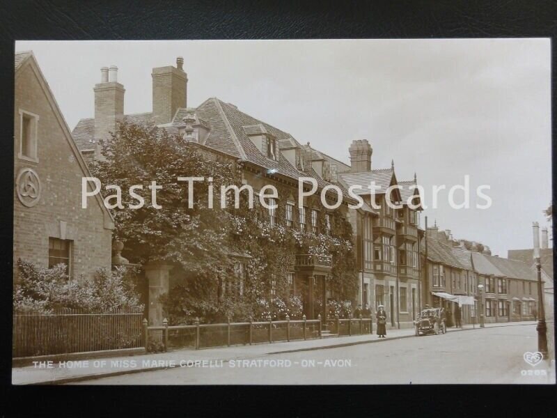 c1930 RP - Home of Miss Marie Corelli, Stratford on Avon - showing period car