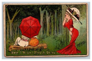 Vintage 1911 Comic Postcard Woman Staring at Couple in Park Wish I had a Beau