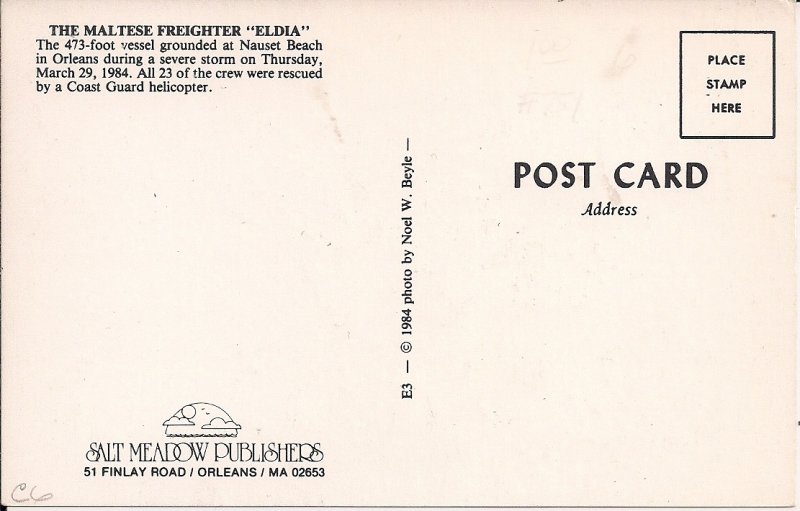 Orleans MA Cape Cod, Ship Wreck, Freighter Eldia, Helicopter, Nauset 1984