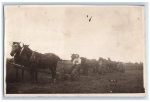 c1910's Mowing Alfalfa Farming Horse Wagon Farmer RPPC Photo Antique Postcard 