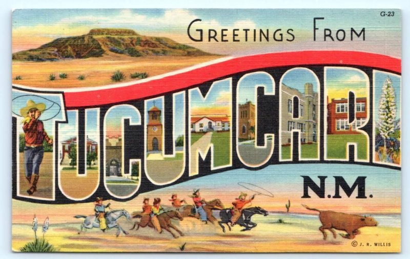 Large Letter Linen TUCUMCARI, New Mexico NM ~ J.R. Willis 1949 Curteich Postcard