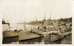 argentina, BUENOS AIRES, La Escuadra de Mar en el Puerto (1930s) RPPC Postcard