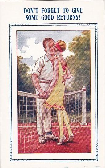 Bamforth Tennis Comics Couple Kissing On Tennis Court