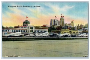 Kansas City Missouri Postcard Municipal Airport Buildings Airplanes 1940 Antique