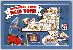 New York State Map Showing Major Routes & Points Of Interest, Chrome Postcard #3
