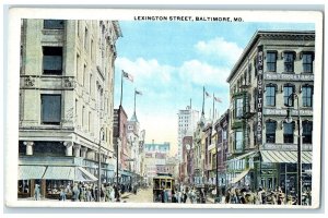 c1920's Lexington Street Crowd Downtown Trolley Baltimore Maryland MD Postcard