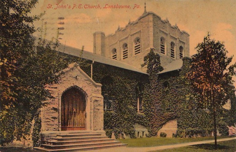 Postcard St John's PE Church Lansdowne PA