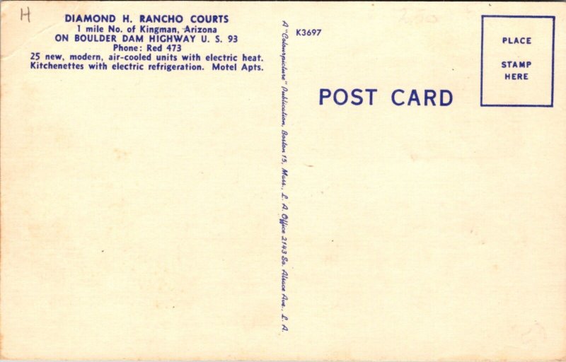 Linen Postcard Diamond H. Rancho Courts U.S. 93 in Kingman, Arizona