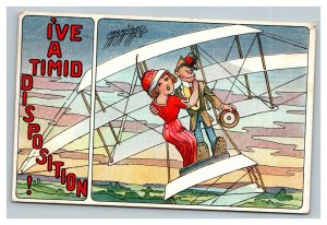 Vintage 1914 Carmichael Comic Postcard - Man and Woman in Antique Biplane