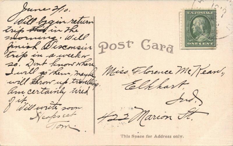 MARINETTE WISCONSIN~HOTEL MARINETTE-POSTCARD 1910-GREAT TRAVELING SALESMAN MSG?