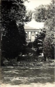 Camden Maine~Entrance to Library From Amphitheatre~1940s Postcard RPPC 