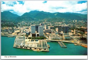 Aerial View Honolulu Hawaii HI From The Harbor Mountains Aloha Tower Postcard