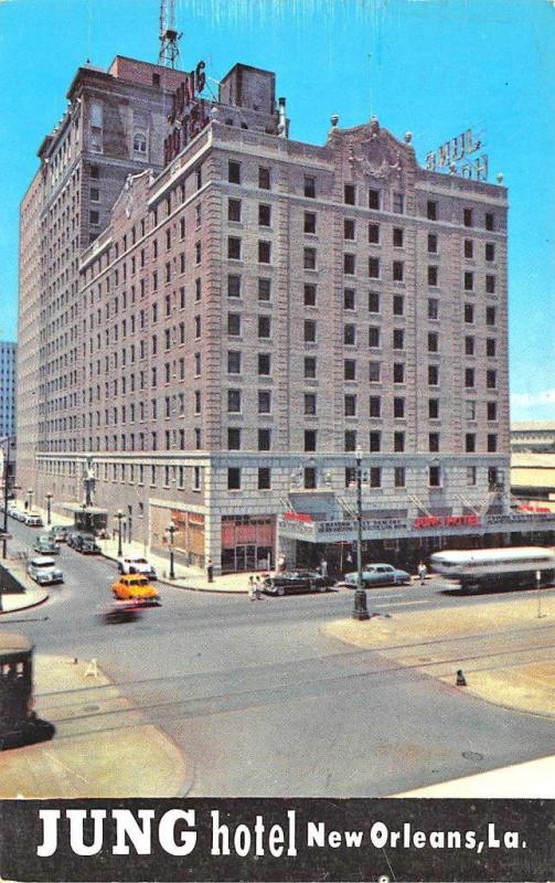 New Orleans LA Street View Jung Hotel Bus Old Cars Postcard