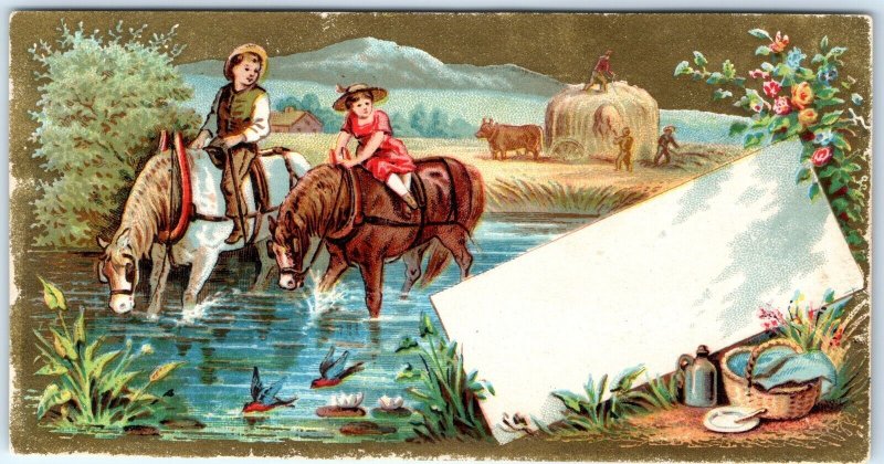 c1880s Beautiful Farm Kids Advertising Business Card Litho Stock Trade Card C34