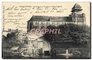 Old Postcard Pont l & # 39Eveque edges of the Touques and & # 39eglise St Michel